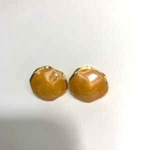 Vintage Earrings Round Beige And Gold Tone  With Glitter Classy Retro Studs